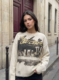 Distressed Graphic Oversized Knit Sweater