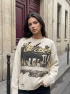 Distressed Graphic Oversized Knit Sweater
