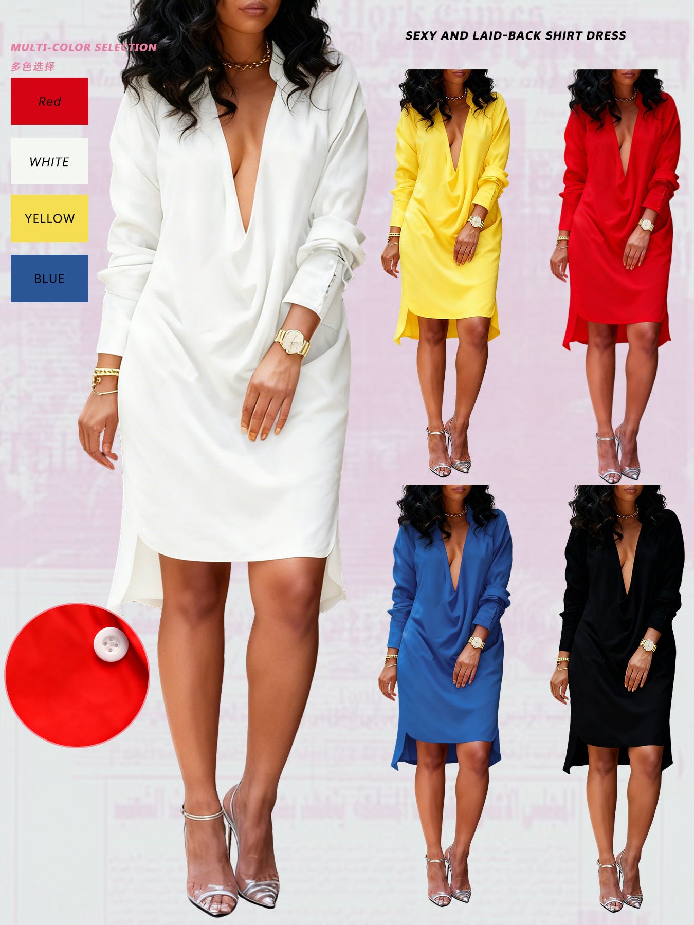 Sexy Deep V Neck Shirt Dress