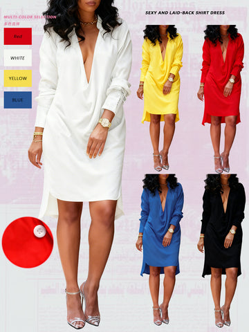 Sexy Deep V Neck Shirt Dress
