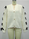 Bow Detail Ribbed Knit Cardigan
