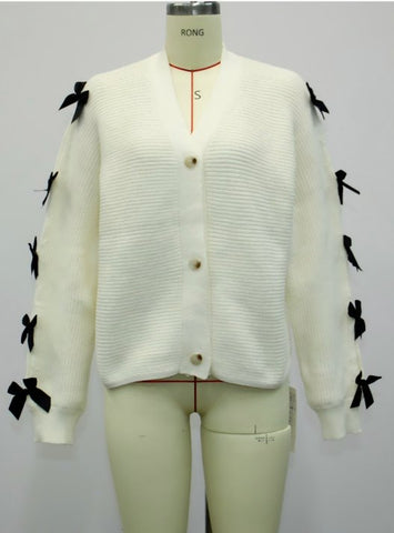 Bow Detail Ribbed Knit Cardigan