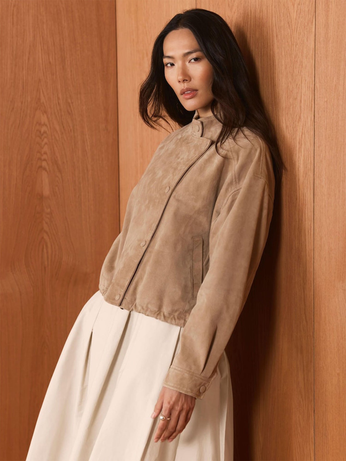 Premium Suede Boxy Snap Jacket