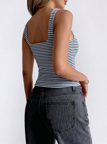 Stretchy Striped Square Neck Tank Top
