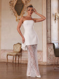 Elegant Strapless Lace Maxi Skirt Set