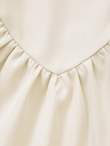 Square Neck Halter Summer Mini Dress-Beige