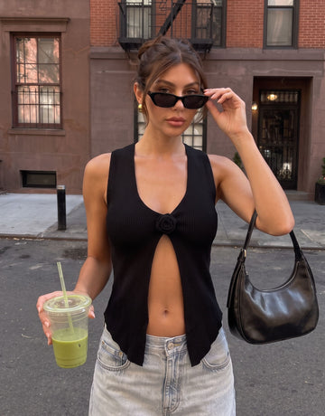 Ribbed Rose Detail Knit Tank Top