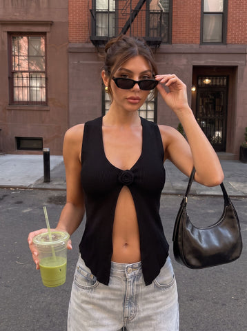 Ribbed Rose Detail Knit Tank Top