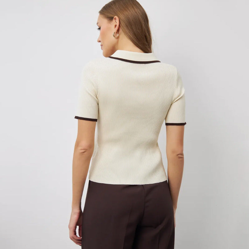 Short Sleeve Color-Blocked Casual Polo Shirt-Multicolor