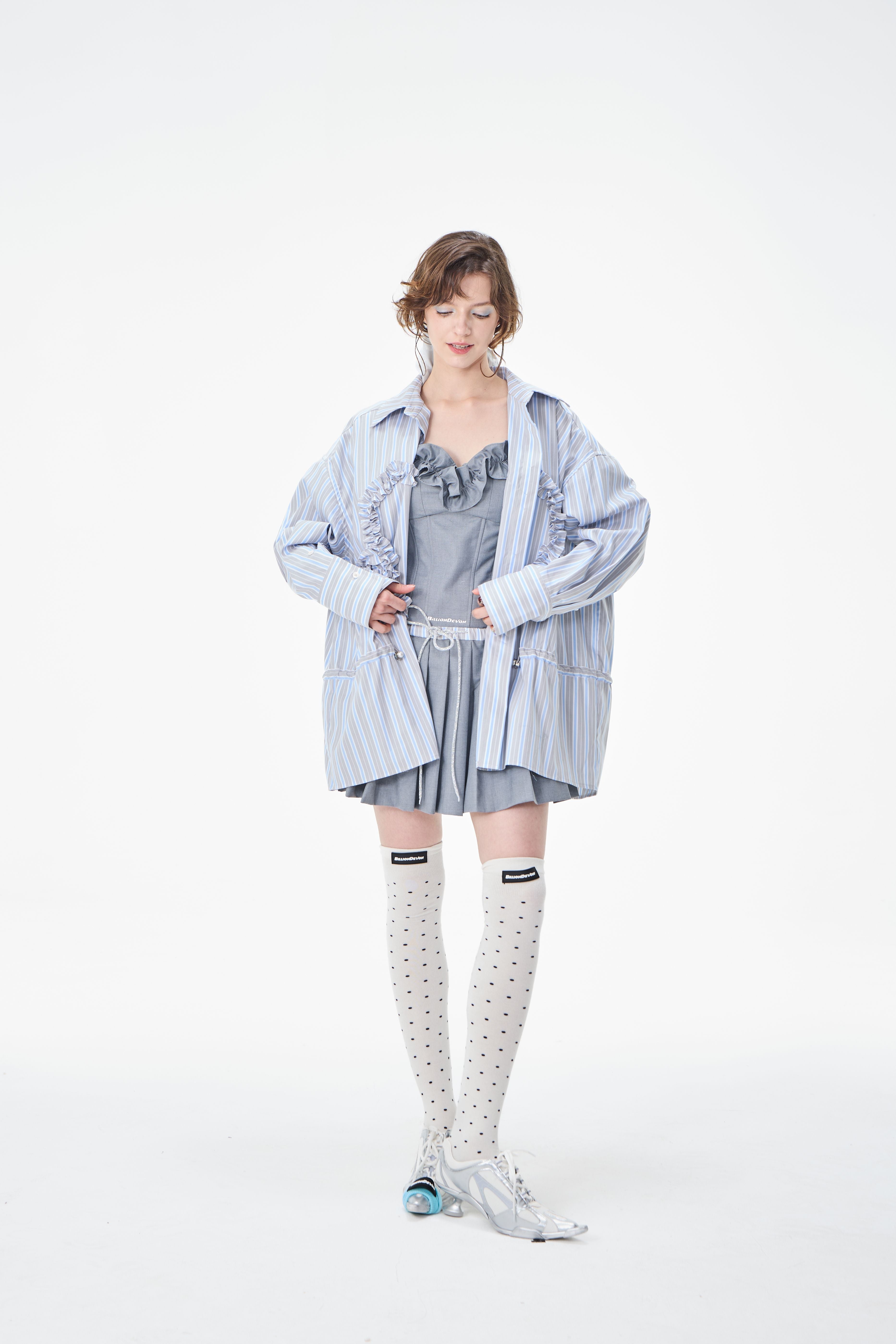 Ruffled Heart Striped Button Up Shirt