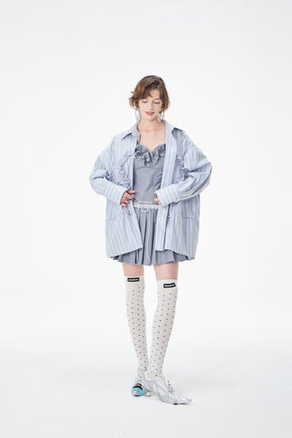 Ruffled Heart Striped Button Up Shirt