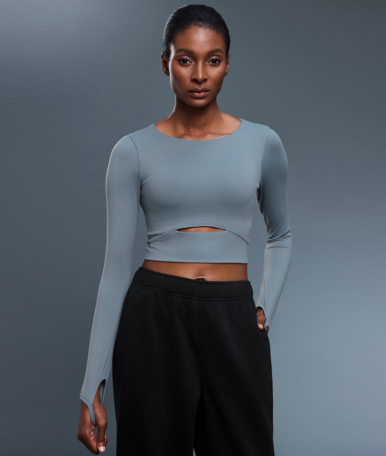 Built-In Bra Cutout Long Sleeve Casual Yoga Top-Multicolor