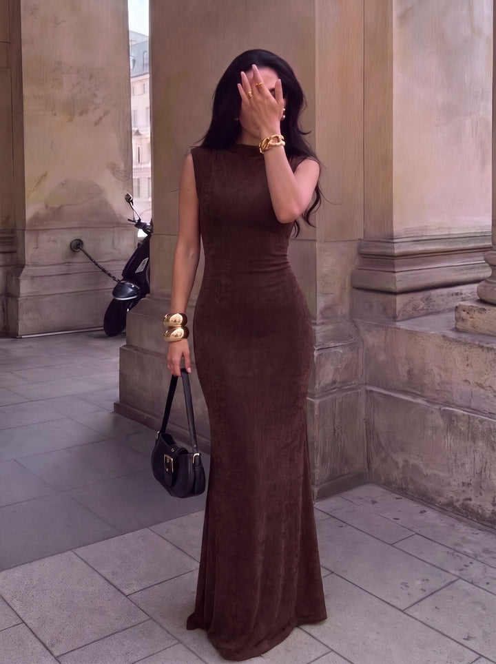 Sleeveless Mock Neck Bodycon Maxi Dress