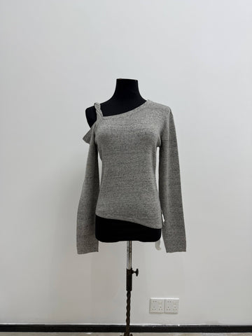 Asymmetrical Cutout Cold Shoulder Knit Sweater