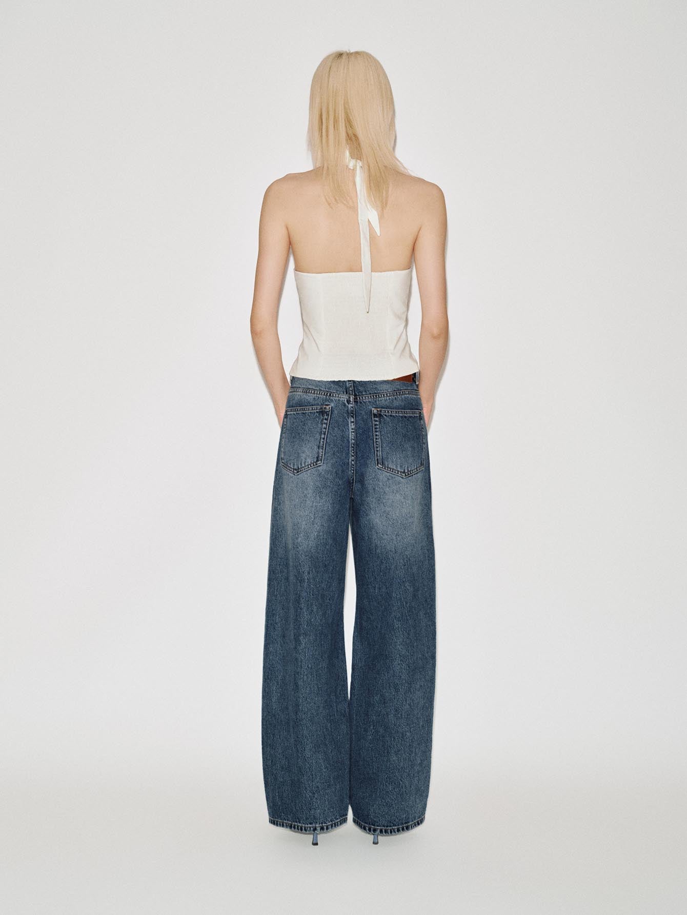 Urban Revivo Barrel Leg Jeans-Blue