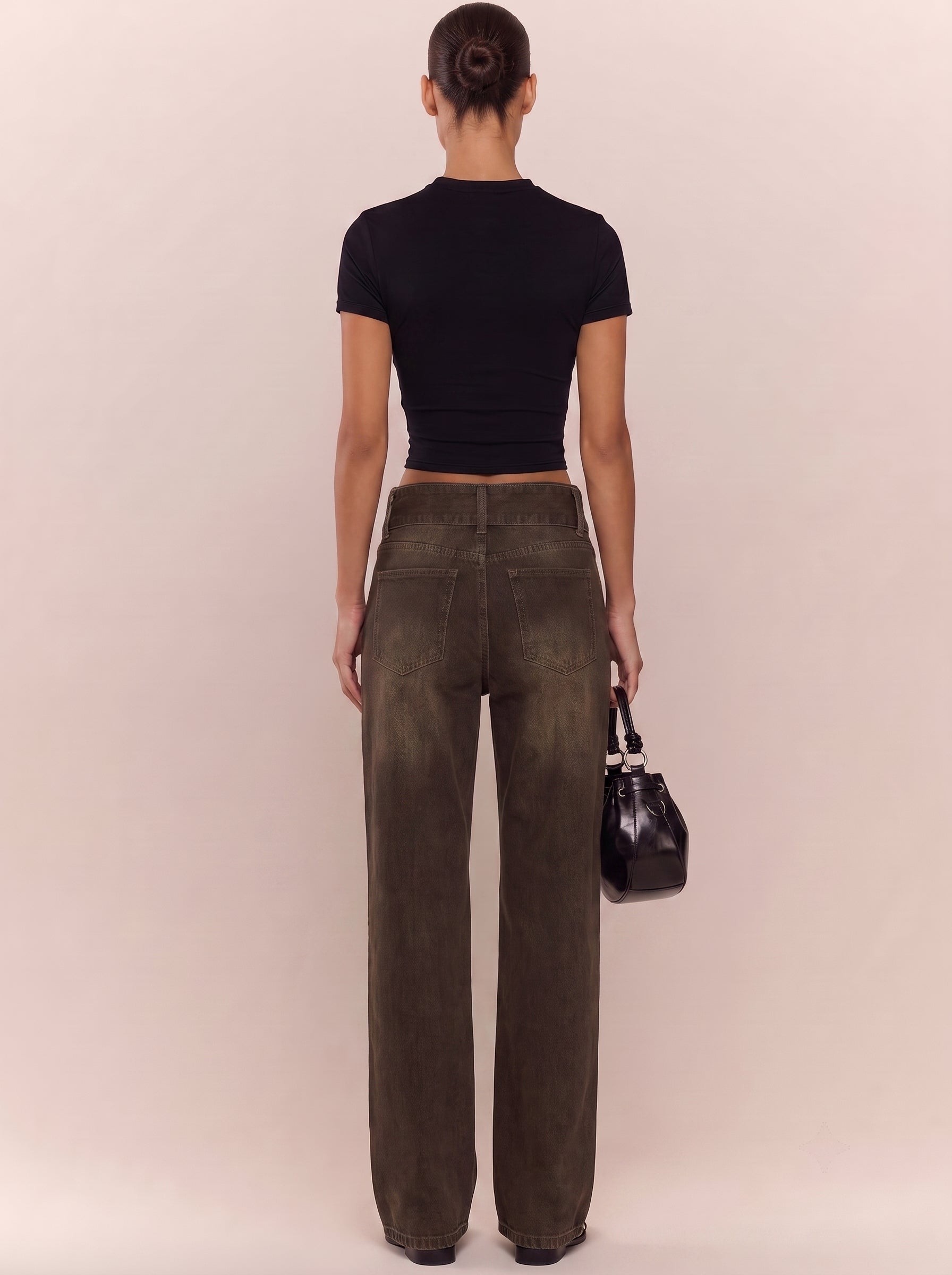 High Waisted Buckle Detail Jeans