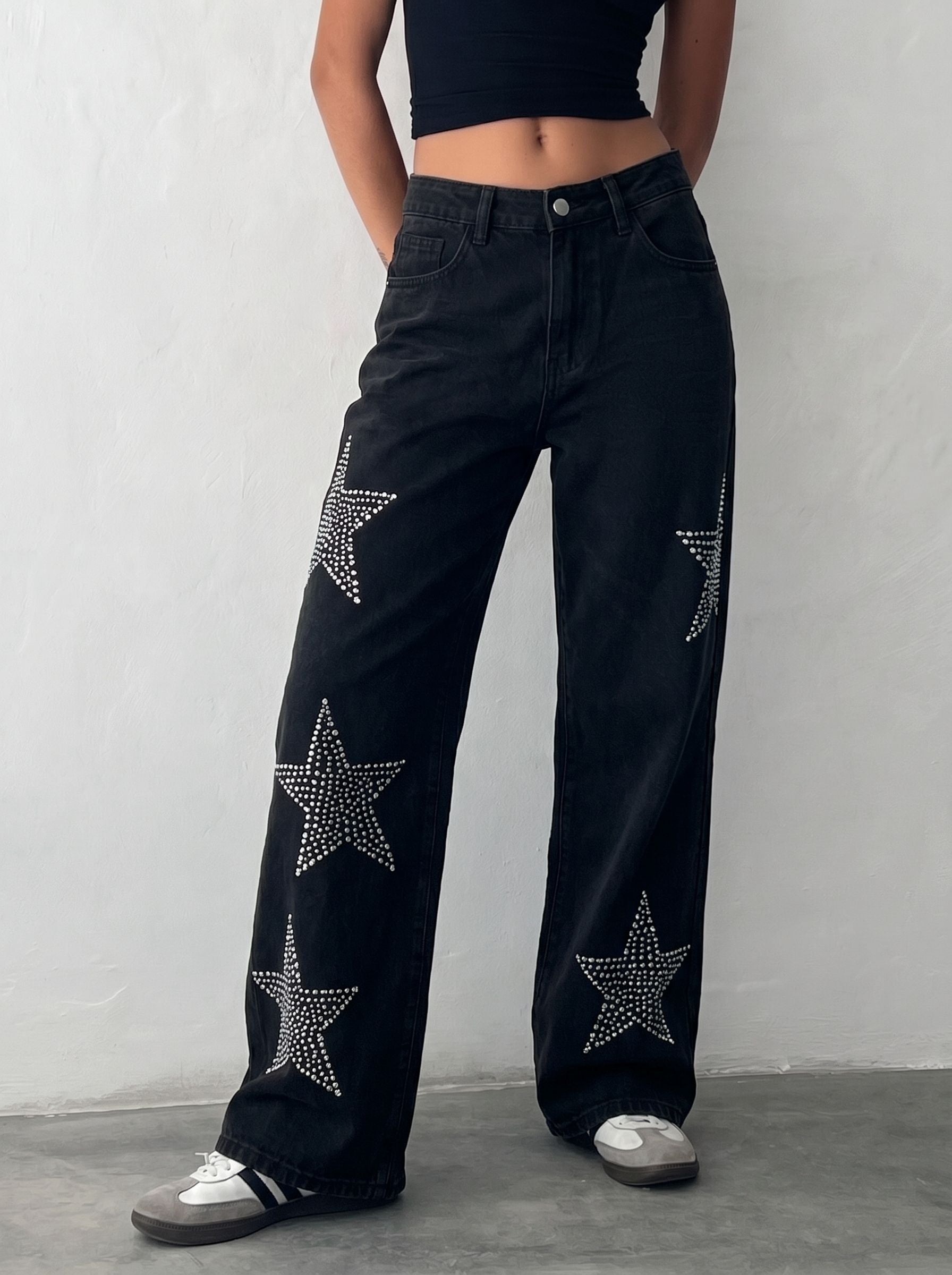 Rhinestone Star Wide Leg Jeans