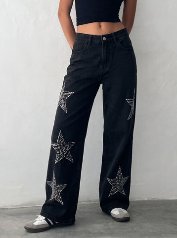 Rhinestone Star Wide Leg Jeans