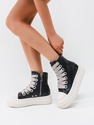 Chunky Platform Zip-Detail Edgy Boots[Note:Runs Small,Go One Size Up]