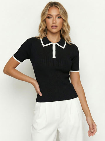 Short Sleeve Color-Blocked Casual Polo Shirt