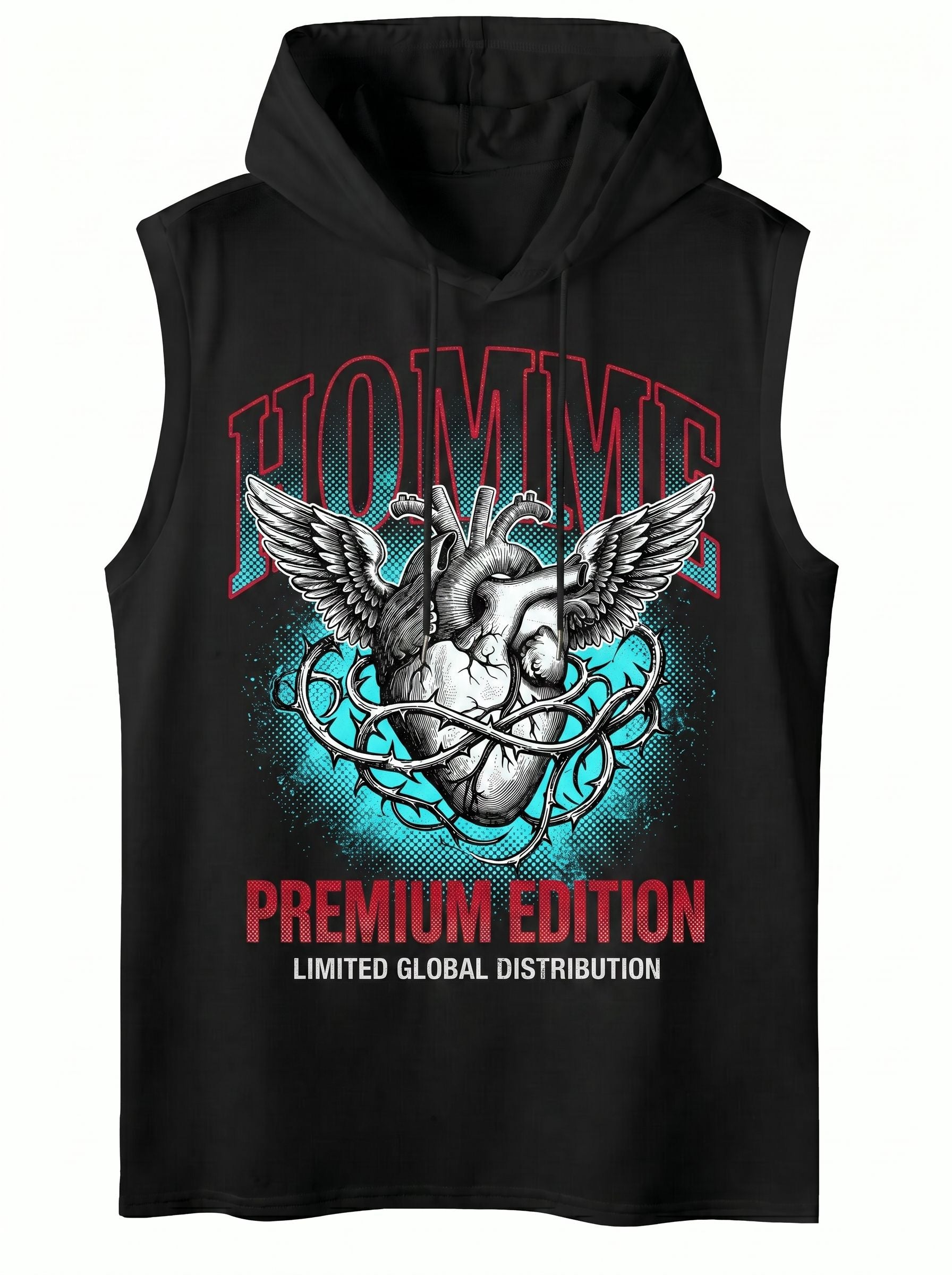 Graphic Winged Heart Hooded Tank Top