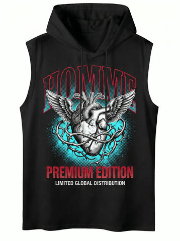 Graphic Winged Heart Hooded Tank Top
