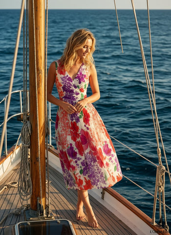 CORINNE
Floral Print V Neck A Line Midi Dress