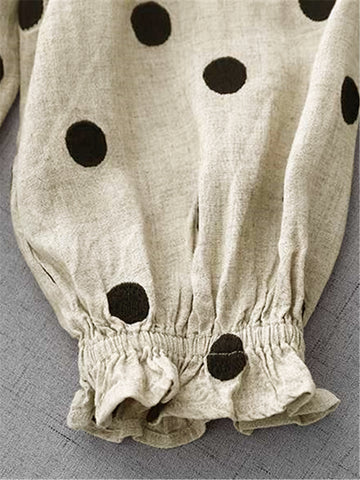 Casual Polka Dot Linen Midi Dress