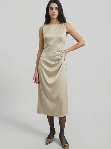 SAÏA Boat Neck Bridesmaid Satin Maxi Dress-Gold