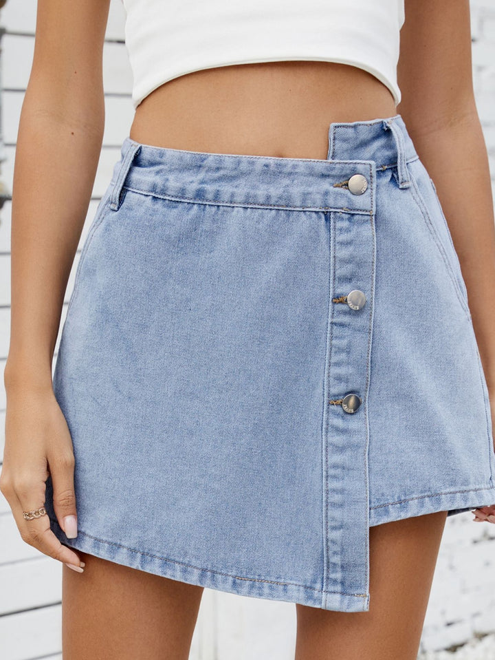 High Waisted Button Front Denim Skirt