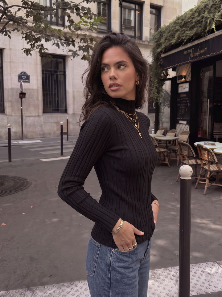 Textured Slim Fit Mock Neck Sweater