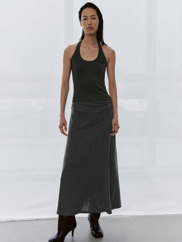 Asymmetric Striped Ruched Straight Maxi Skirts