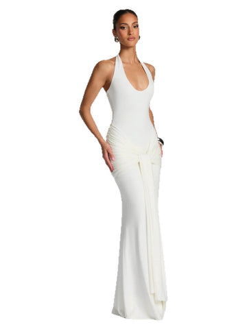 Halter Neck Draped Maxi Dress