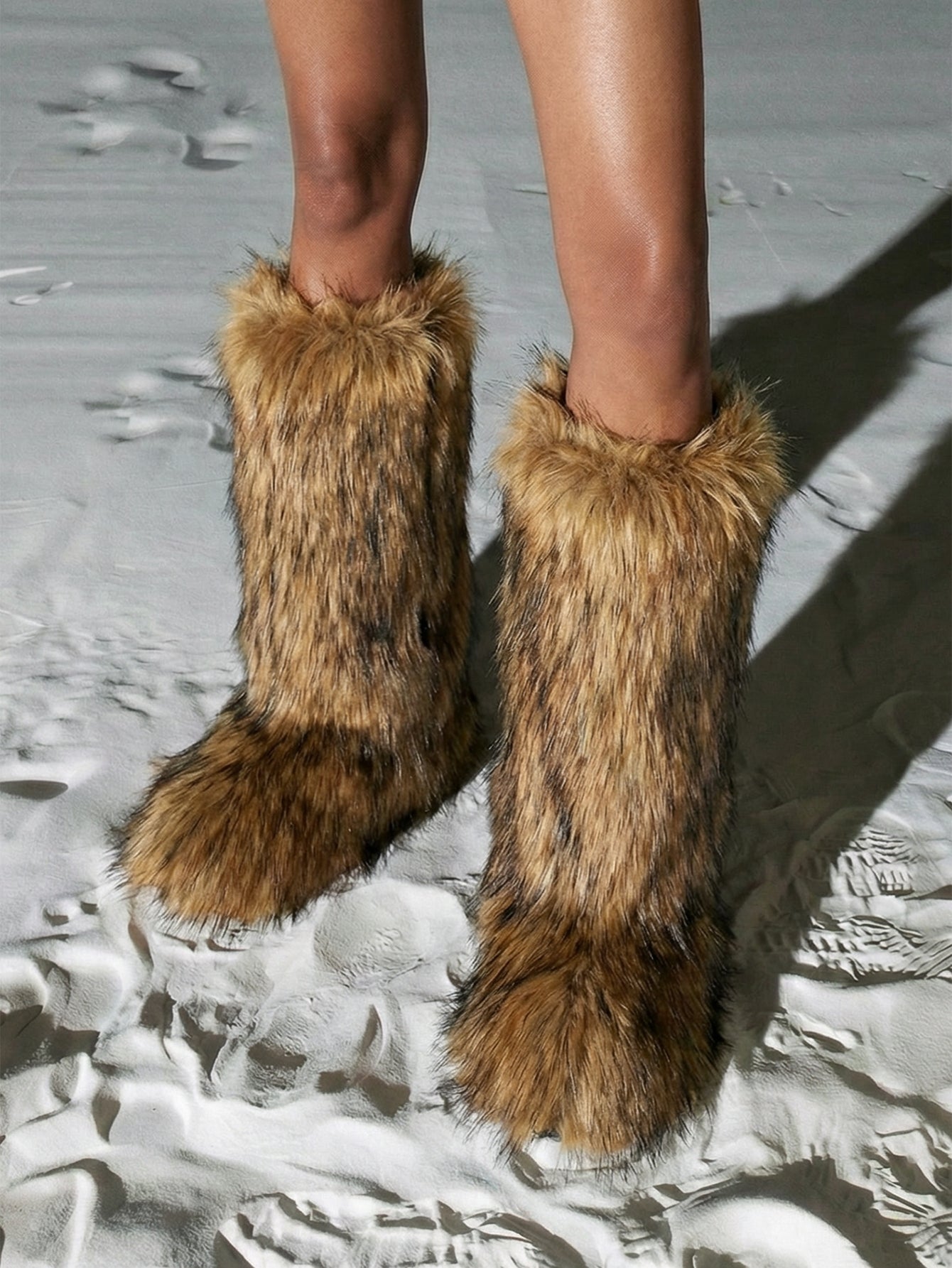 Plush Faux Fur Slip-On Design Cozy Boot-Brown
