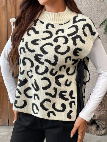 Leopard Print Mock Neck Sweater Vest