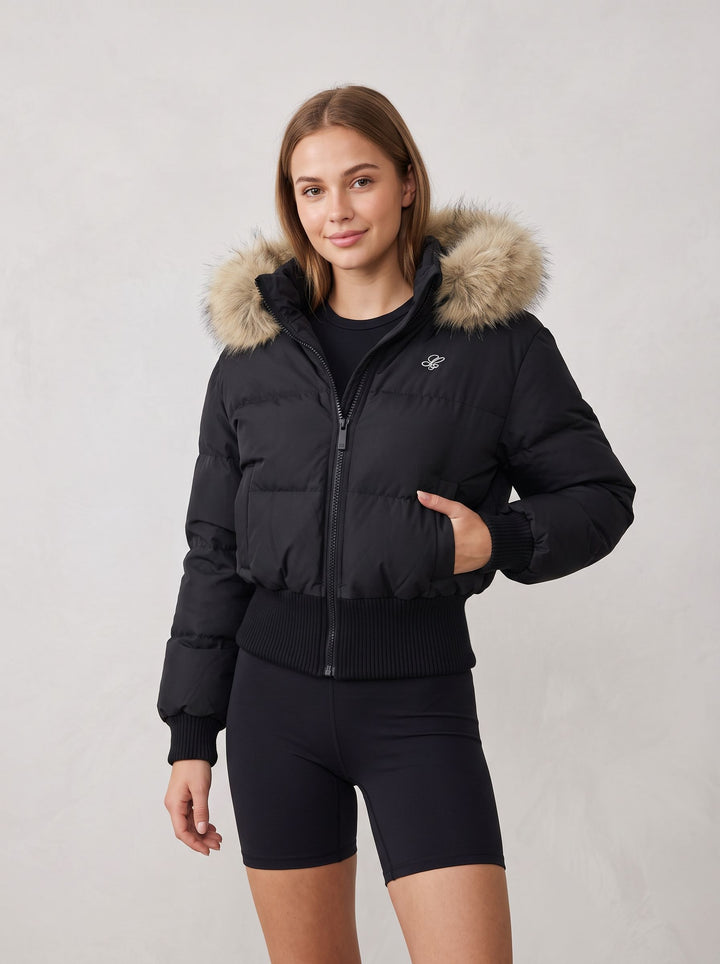 Faux Fur Hooded Cropped Puffer