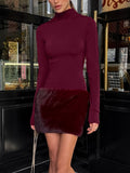Faux Fur Trim Mock Neck Dress