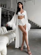 Feather Trim Satin Pajama Set