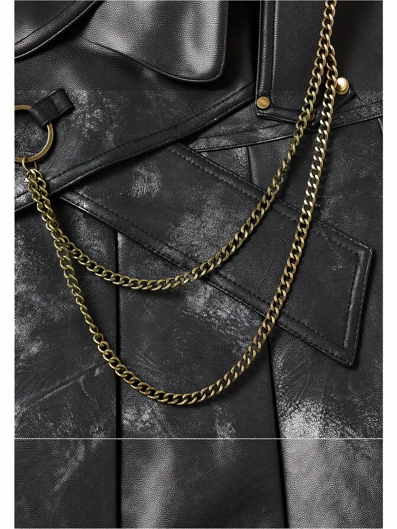 Distressed Faux Leather Pleated Mini Skirt