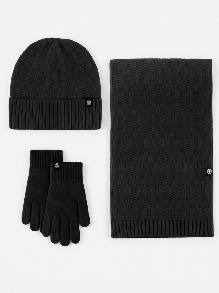 Cozy Thermal Winter Knit Beanie Hat 3‑Piece Set