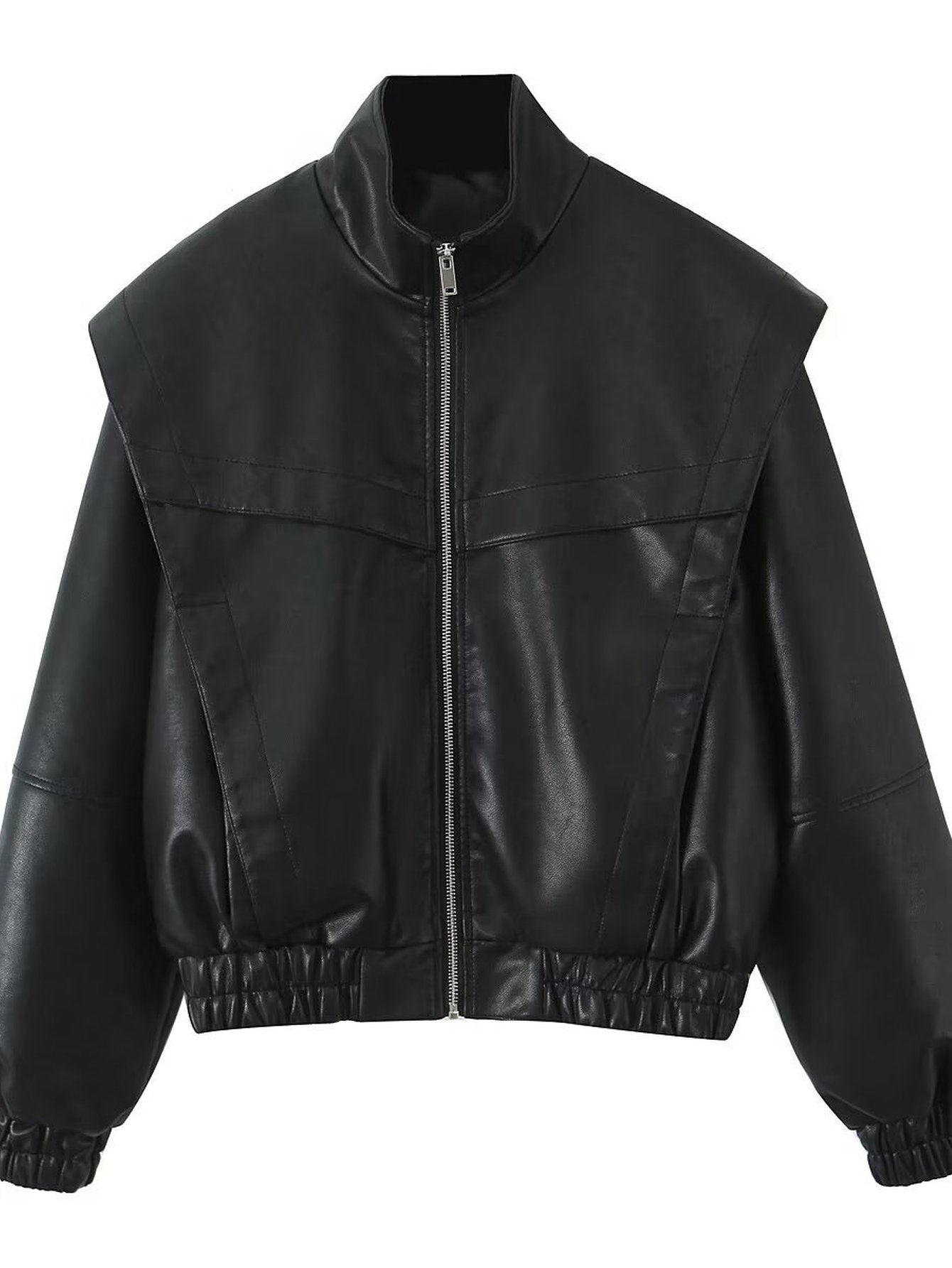 Oversized Faux Leather Bomber Jacket