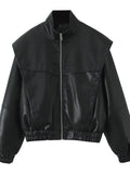 Oversized Faux Leather Bomber Jacket