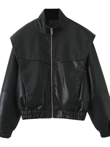 Oversized Faux Leather Bomber Jacket