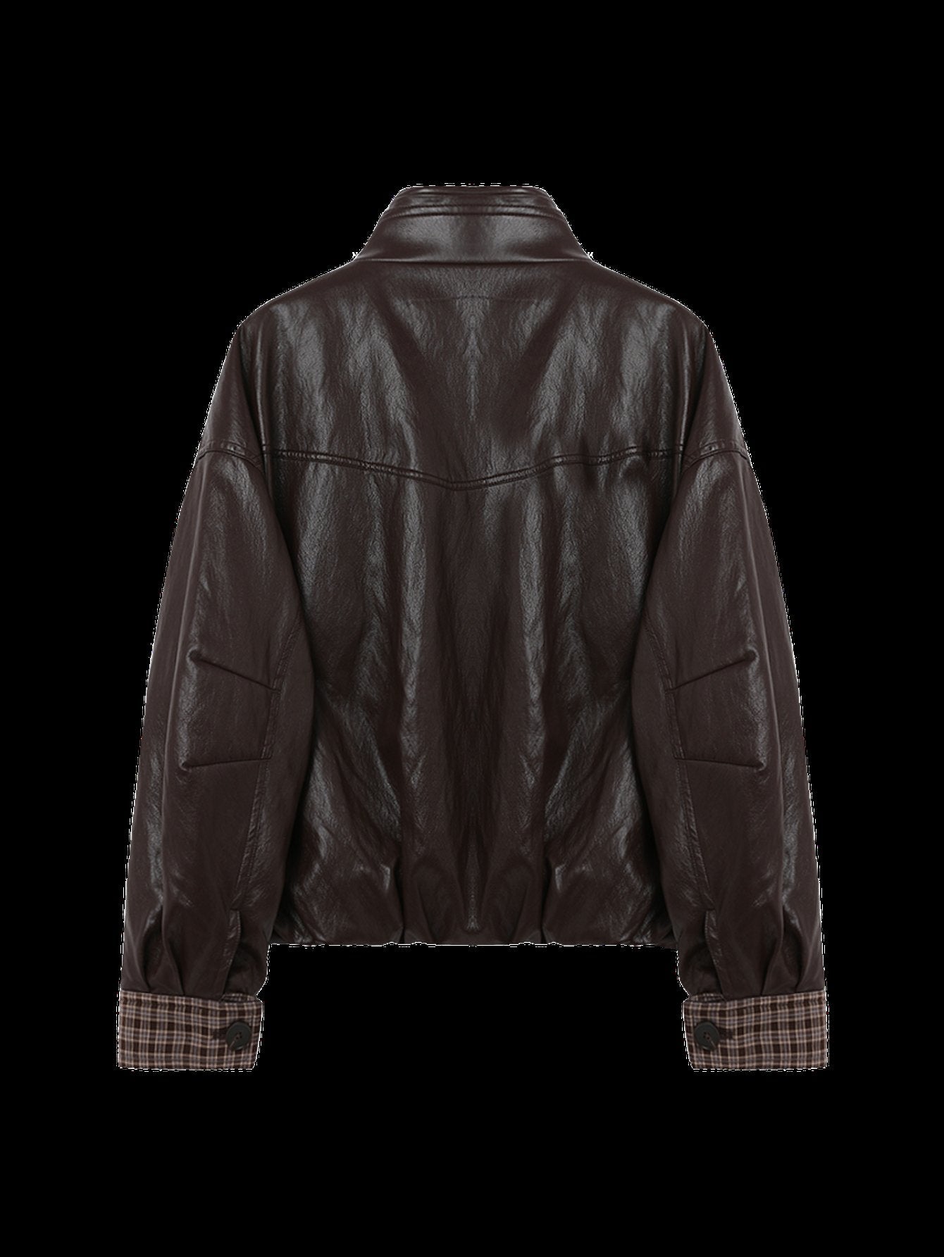 Plaid Trim Oversized Faux Leather Jacket