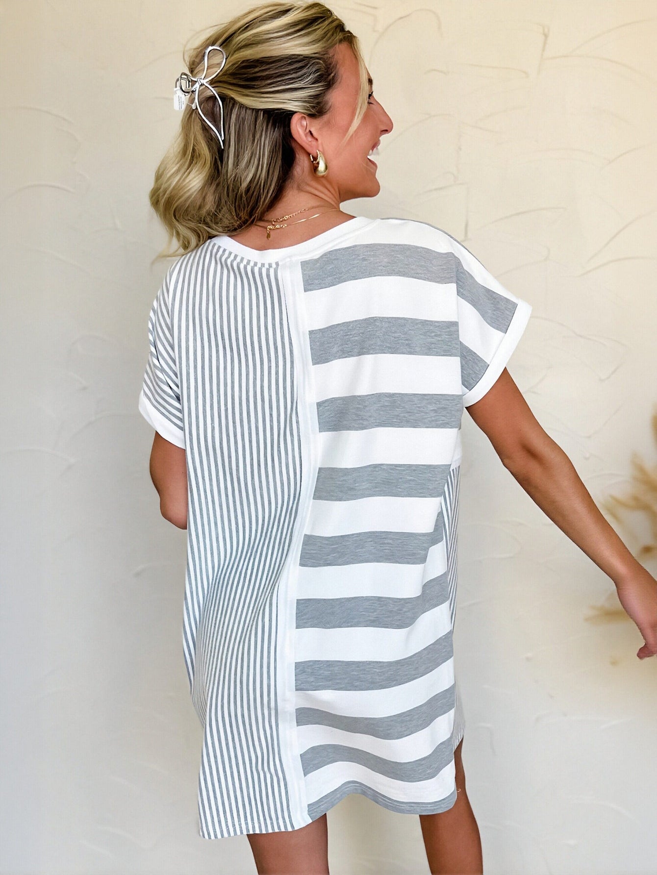 Casual Striped Patchwork Shift Dress