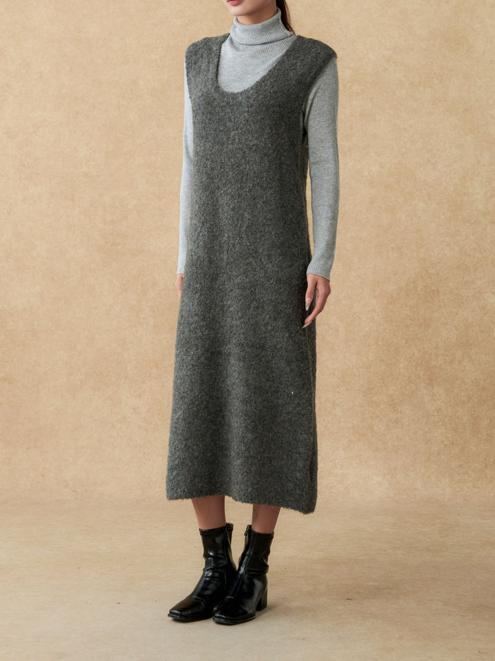 Cozy Layered Sleeveless Knit Sweater Dress