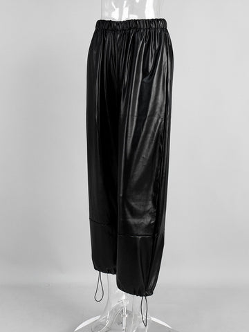 High Waisted Faux Leather Joggers