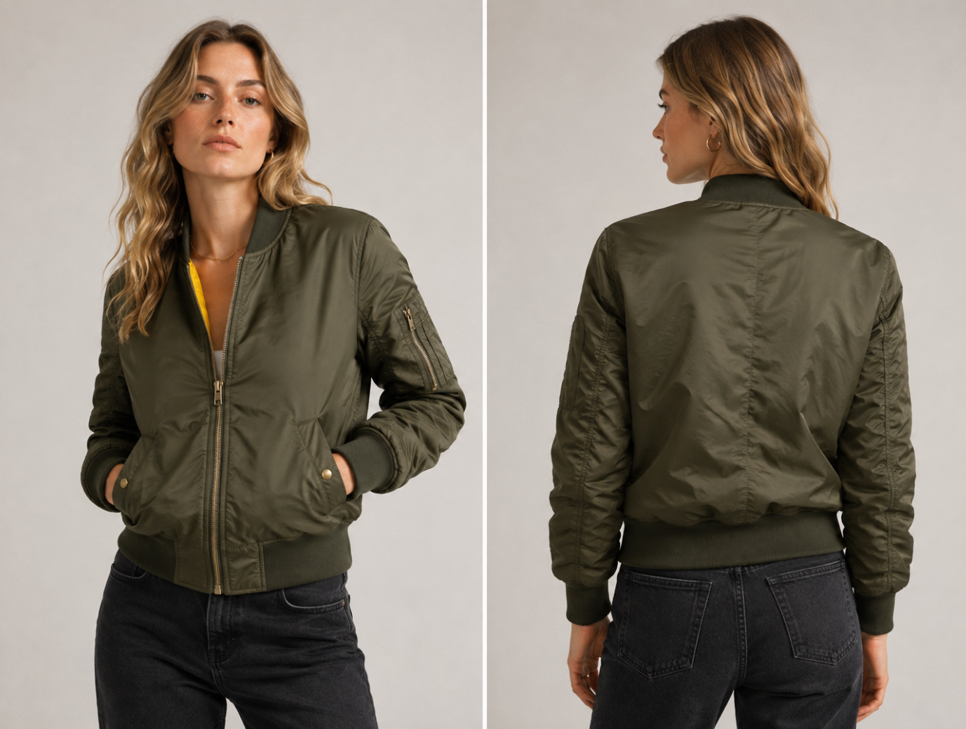 Classic Olive Green Bomber Jacket