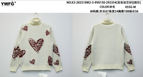 Cozy Heart Print Turtleneck Sweater