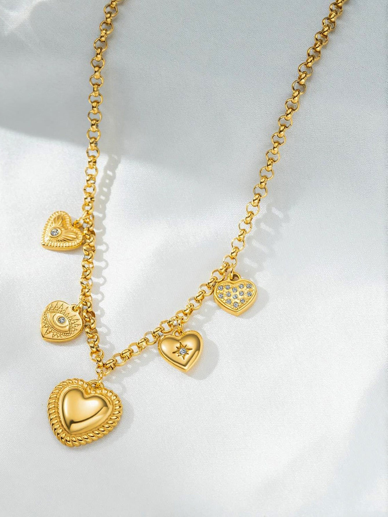 Dainty Gold Layered Heart Charm Necklace